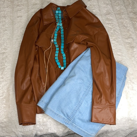 Pleather oversized shirt with Suede Lining - Picture 1 of 4